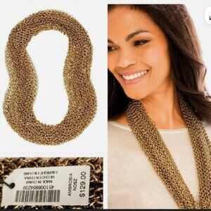 NWT Chico’s Ambrosia Bronze Gold Metal Chainmail Infinity Scarf Bib Necklace